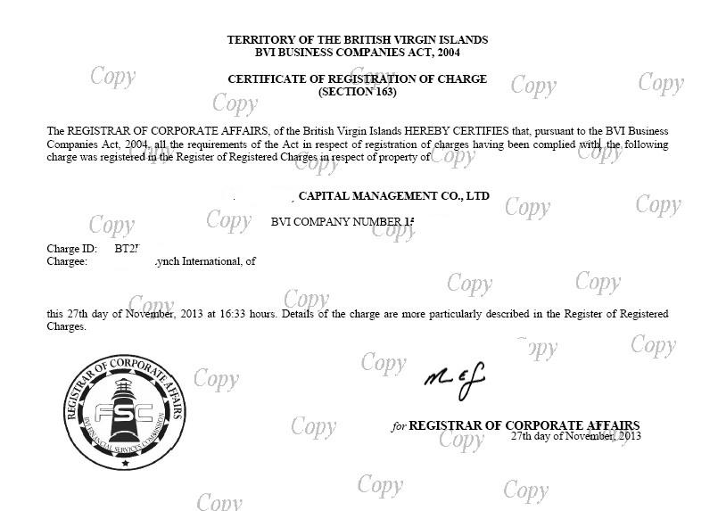 BVI公司押记登记证书REGISTRATION OF CHARGE